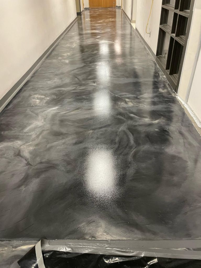 Healthcare facility metallic epoxy hallway floor — Albany, NY