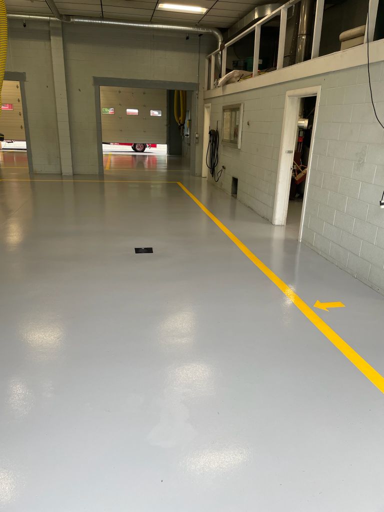 Fire station pigmented epoxy floor with lines — Jefferson Twp, NJ