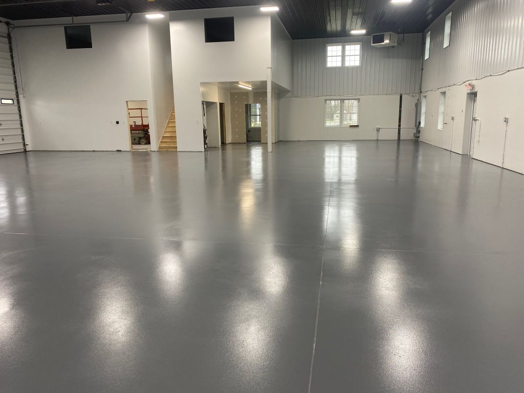 Commercial garage solid grey epoxy floor — Elmer, NJ