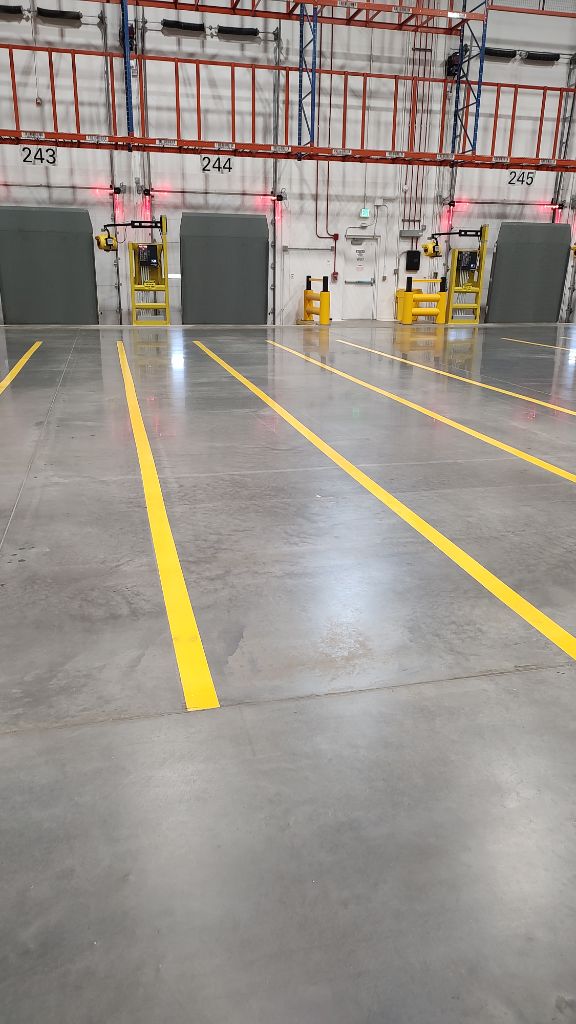 Industrial warehouse yellow line striping — Baltimore, MD
